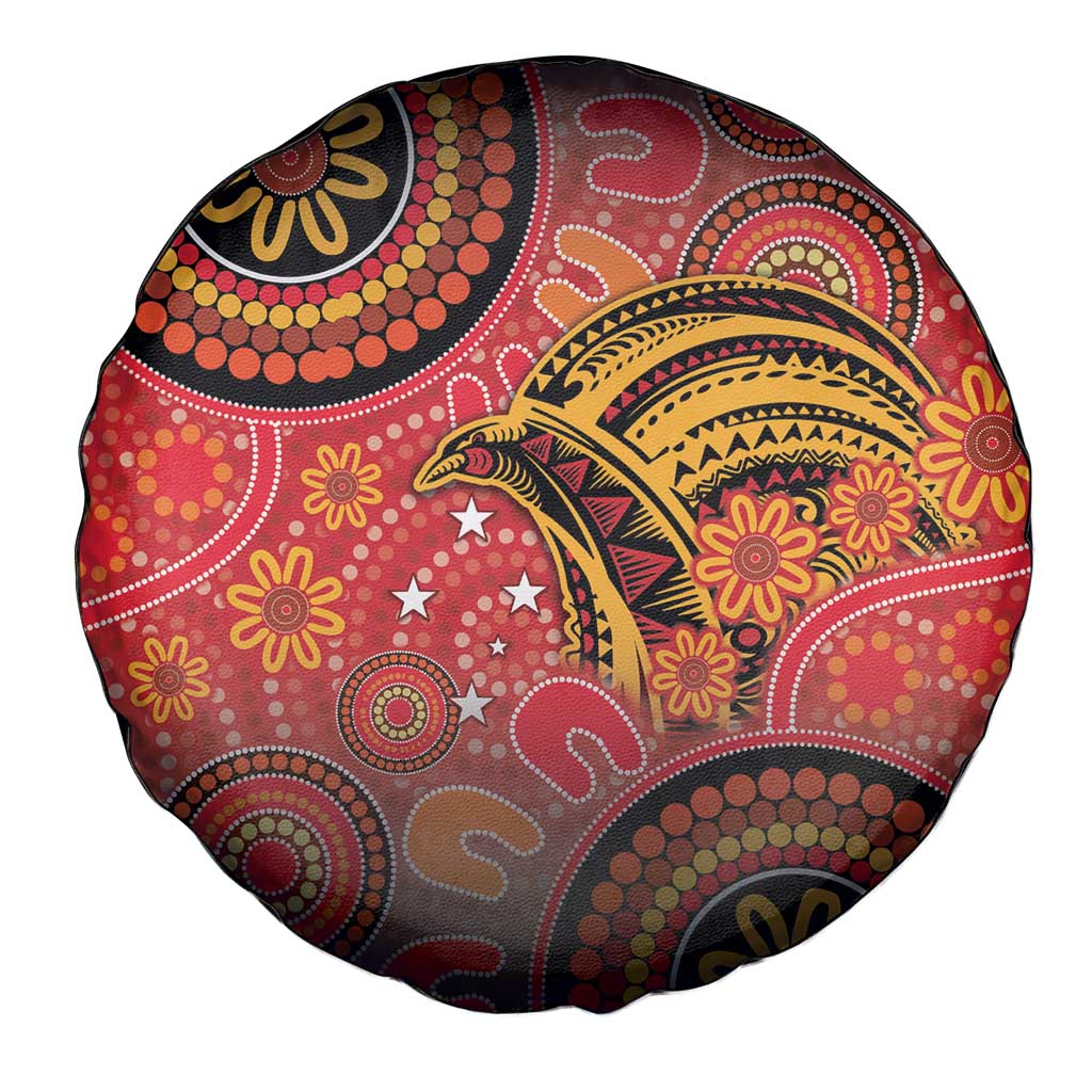 Papua New Guinea Spare Tire Cover Birds Of Paradise With Aboriginal Pattern - Polynesian Pride