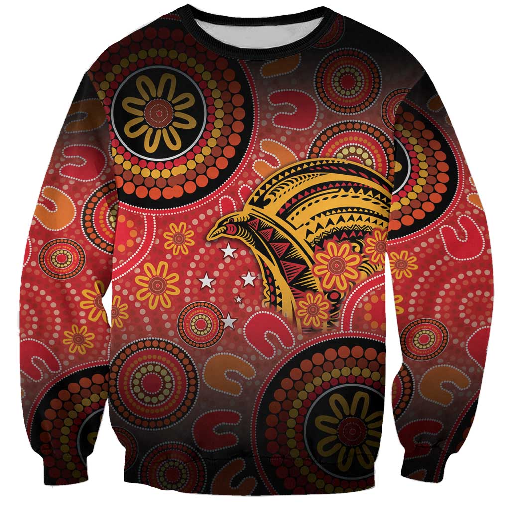 Papua New Guinea Sweatshirt Birds Of Paradise With Aboriginal Pattern - Polynesian Pride
