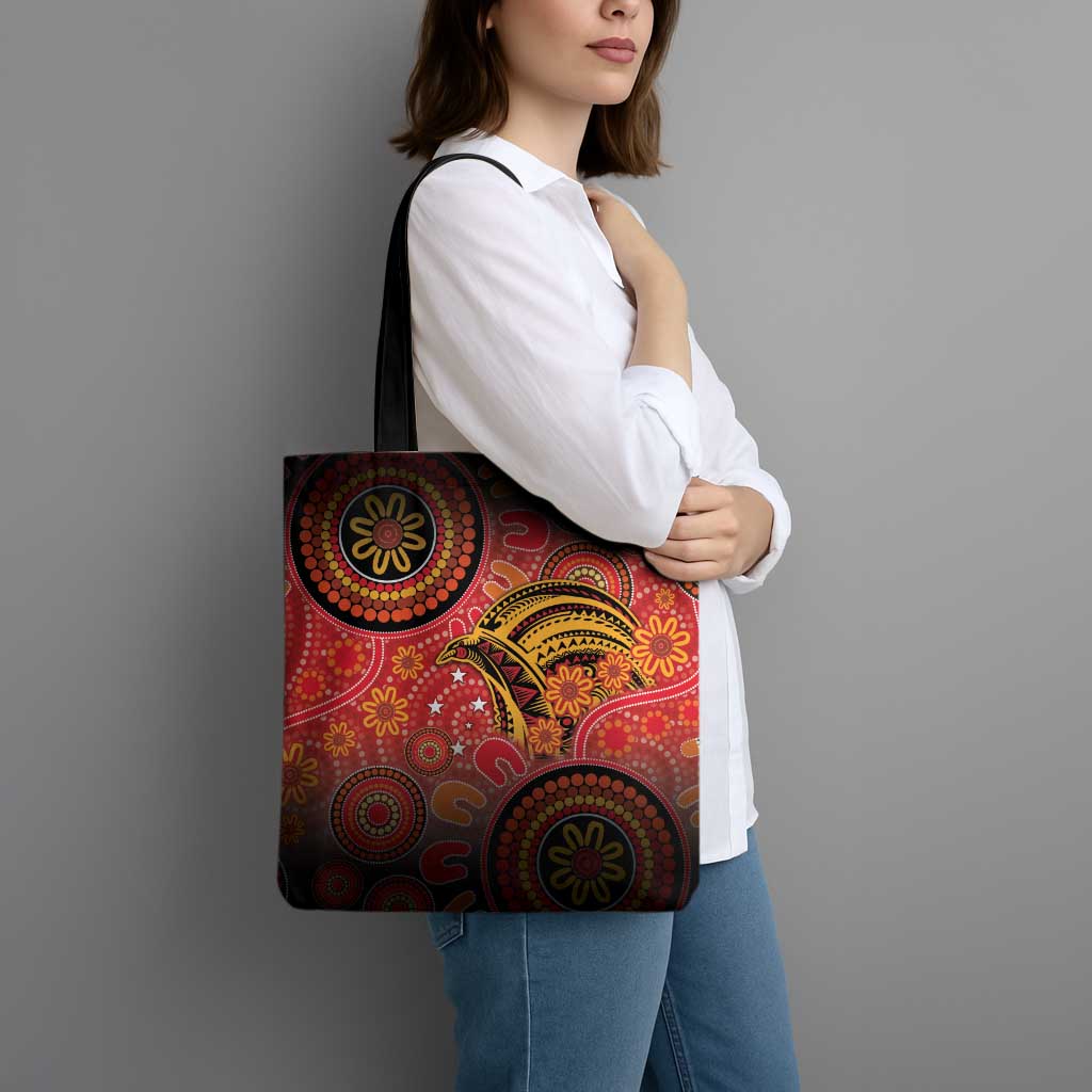 Papua New Guinea Tote Bag Birds Of Paradise With Aboriginal Pattern - Polynesian Pride