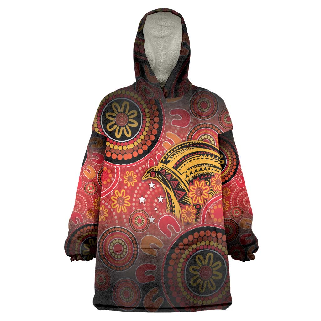 Papua New Guinea Wearable Blanket Hoodie Birds Of Paradise With Aboriginal Pattern - Polynesian Pride