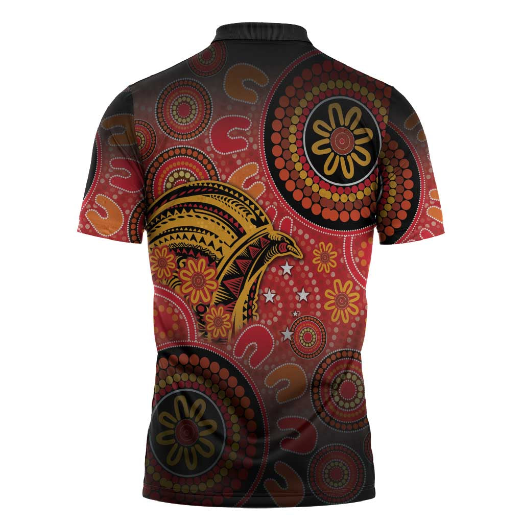 Papua New Guinea Zipper Polo Shirt Birds Of Paradise With Aboriginal Pattern - Polynesian Pride