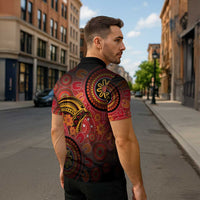 Papua New Guinea Zipper Polo Shirt Birds Of Paradise With Aboriginal Pattern - Polynesian Pride