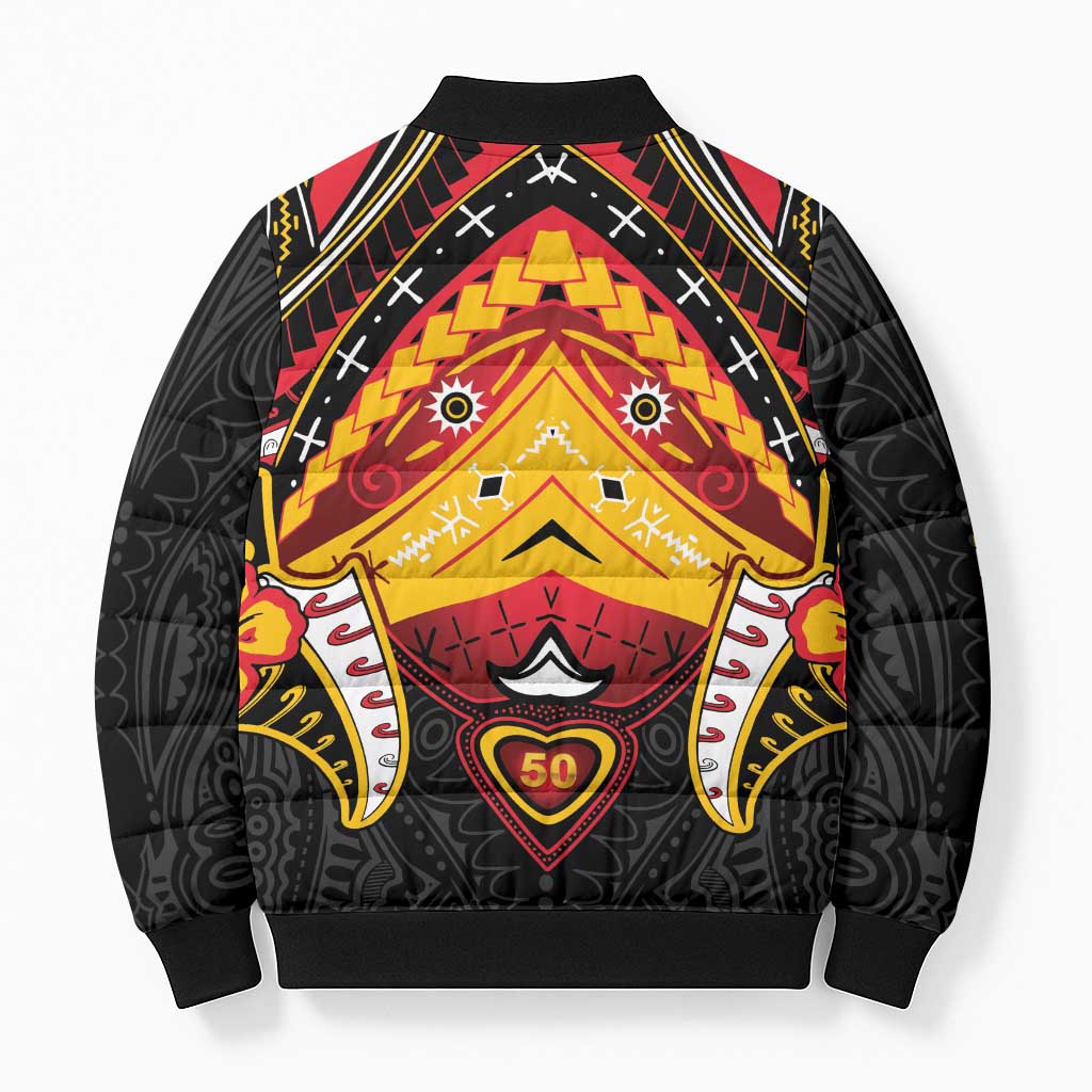 Papua New Guinea Independence Day Bomber Puffer Jacket Tribal Mask - Polynesian Pride