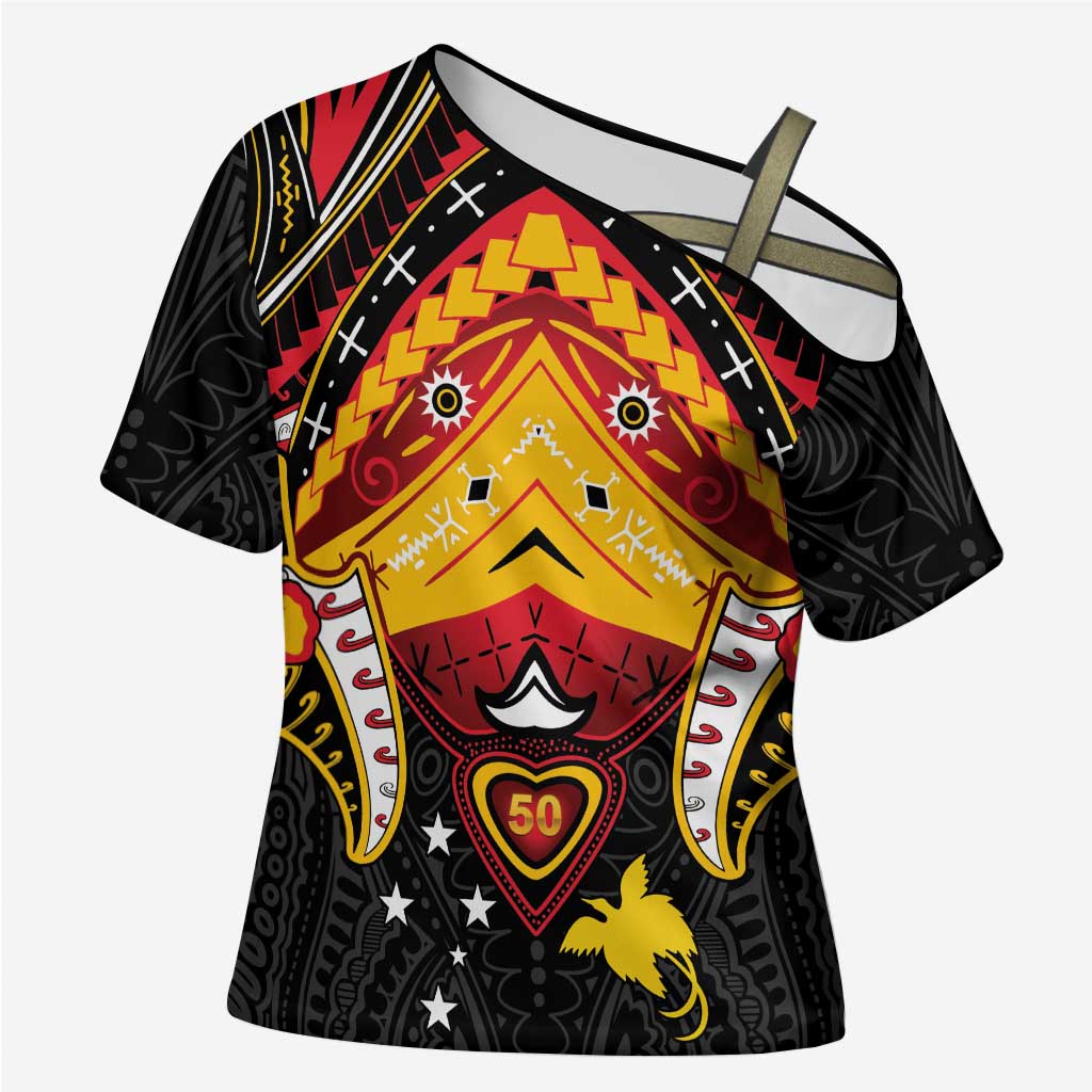 Papua New Guinea Independence Day Cross Shoulder Shirt Tribal Mask - Polynesian Pride