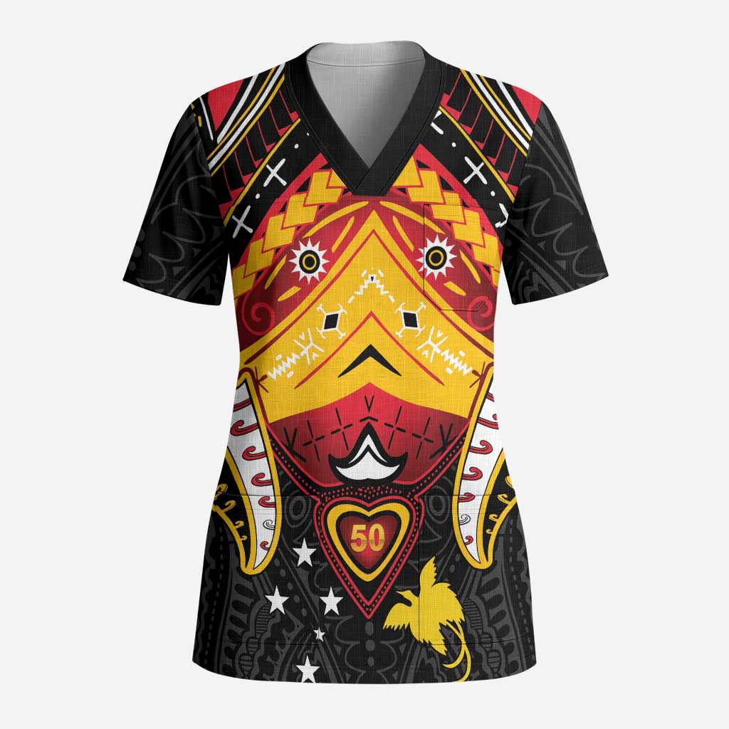 Papua New Guinea Independence Day Scrub Top Tribal Mask - Polynesian Pride