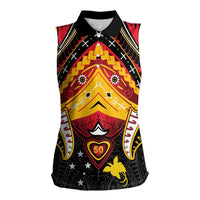 Papua New Guinea Independence Day Women Sleeveless Polo Shirt Tribal Mask - Polynesian Pride