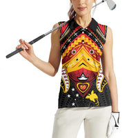 Papua New Guinea Independence Day Women Sleeveless Polo Shirt Tribal Mask - Polynesian Pride