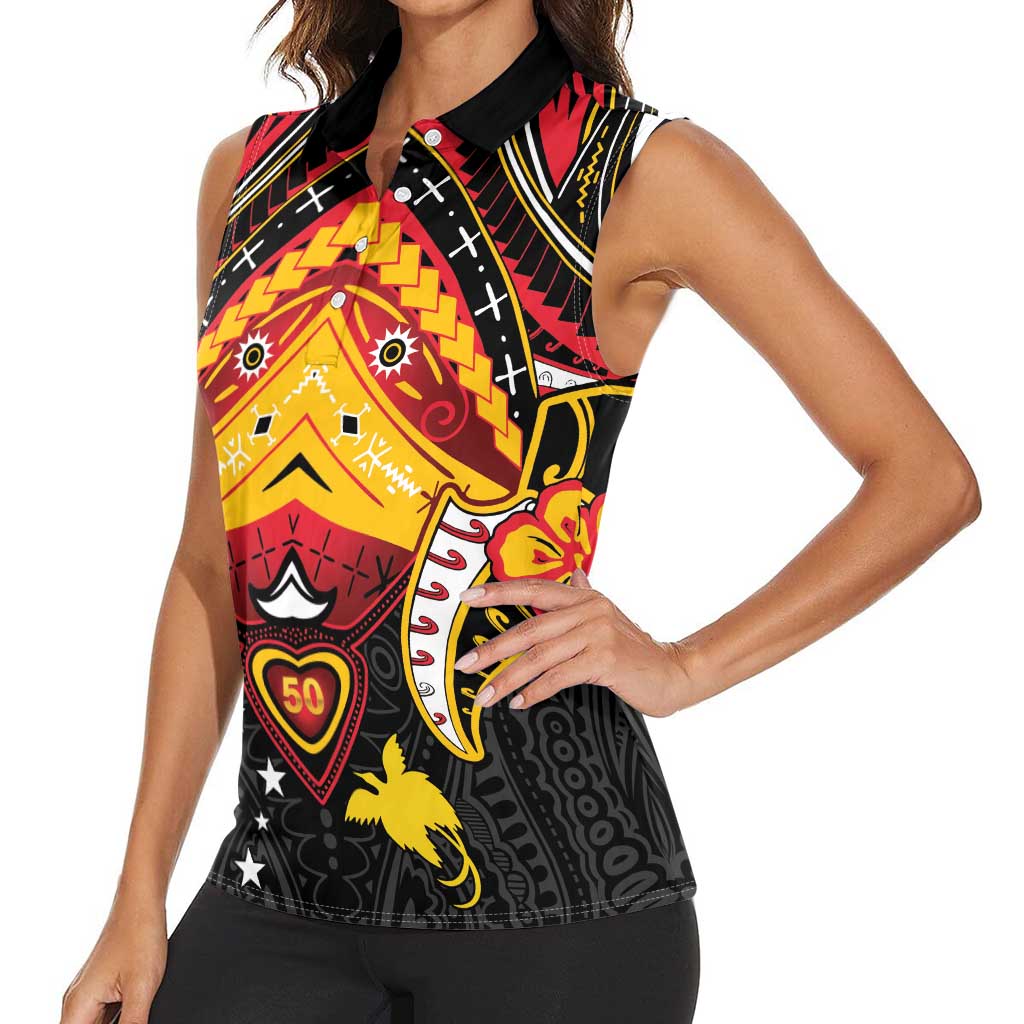 Papua New Guinea Independence Day Women Sleeveless Polo Shirt Tribal Mask - Polynesian Pride