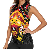 Papua New Guinea Independence Day Women Sleeveless Polo Shirt Tribal Mask - Polynesian Pride
