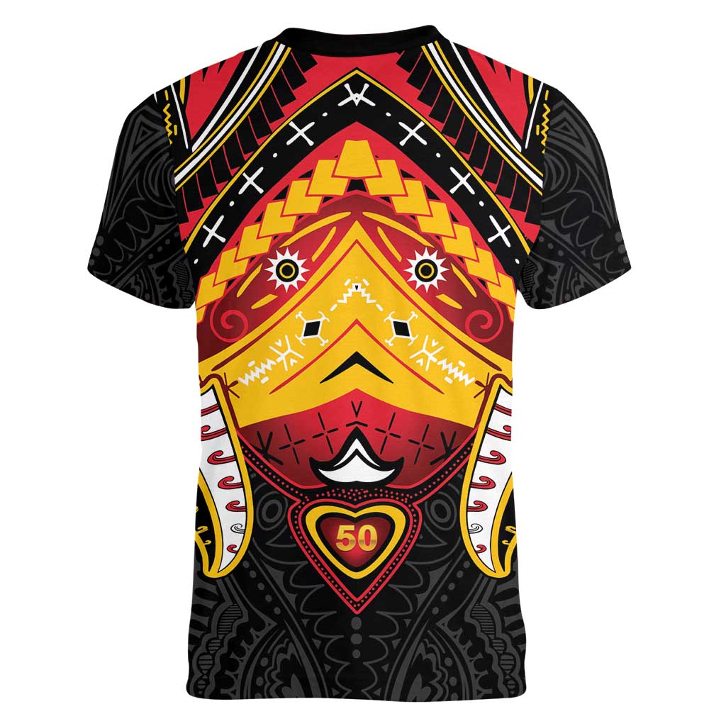 Papua New Guinea Independence Day Women V-Neck T-Shirt Tribal Mask - Polynesian Pride