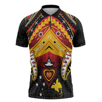 Papua New Guinea Independence Day Zipper Polo Shirt Tribal Mask - Polynesian Pride