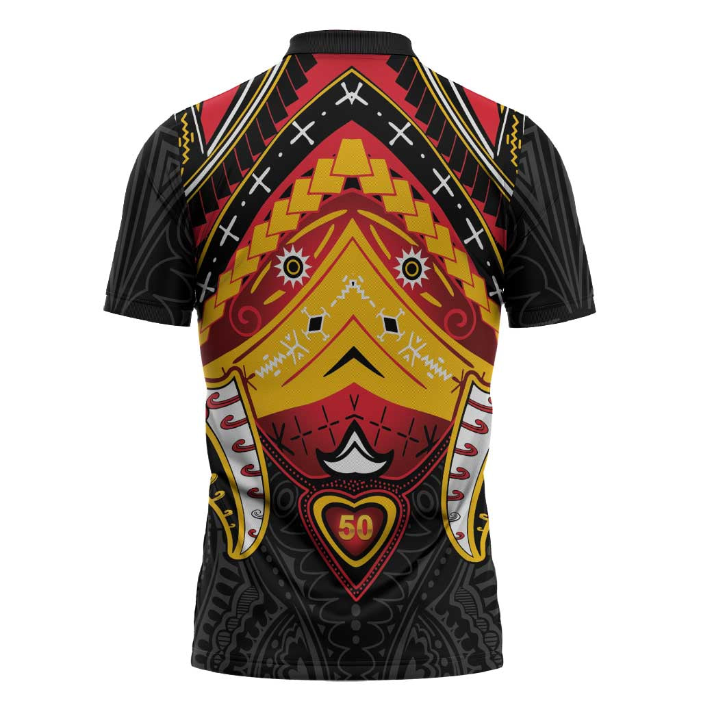 Papua New Guinea Independence Day Zipper Polo Shirt Tribal Mask - Polynesian Pride