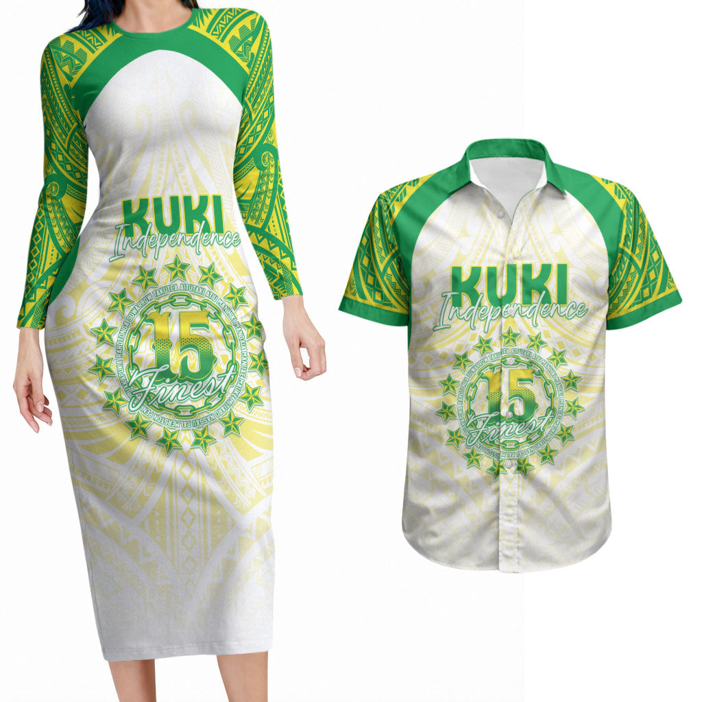 Kuki Independence 2026 Couples Matching Long Sleeve Bodycon Dress and Hawaiian Shirt Cook Islands 15 Finest White Version LT05 White - Polynesian Pride