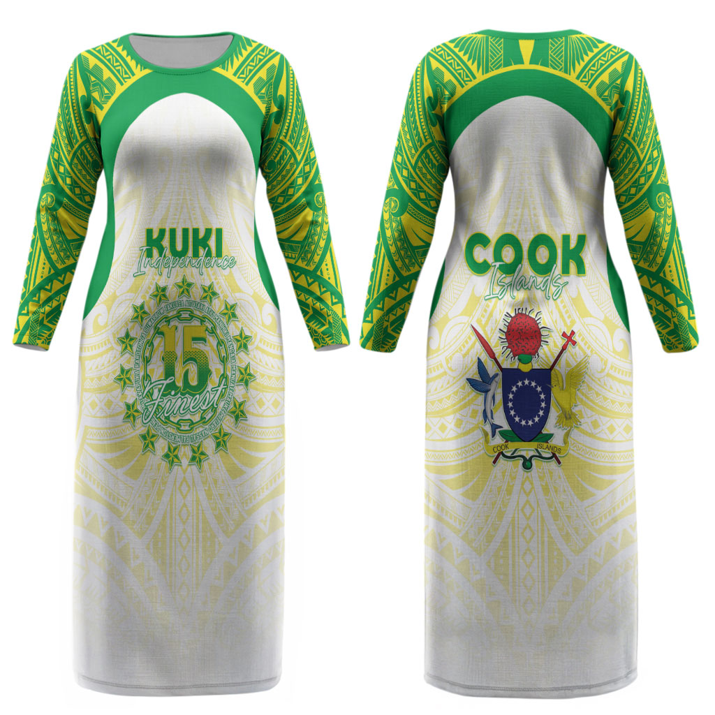 Kuki Independence 2026 Couples Matching Long Sleeve Bodycon Dress and Hawaiian Shirt Cook Islands 15 Finest White Version