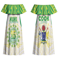 Kuki Independence 2026 Couples Matching Off Shoulder Maxi Dress and Long Sleeve Button Shirt Cook Islands 15 Finest White Version LT05 - Polynesian Pride
