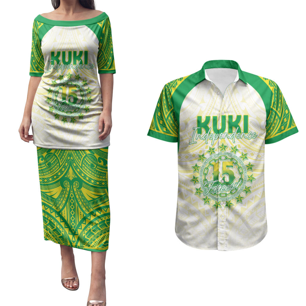 Kuki Independence 2026 Couples Matching Puletasi and Hawaiian Shirt Cook Islands 15 Finest White Version LT05 White - Polynesian Pride