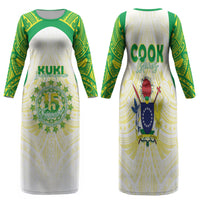 Kuki Independence 2026 Family Matching Long Sleeve Bodycon Dress and Hawaiian Shirt Cook Islands 15 Finest White Version LT05 Mom's Dress White - Polynesian Pride