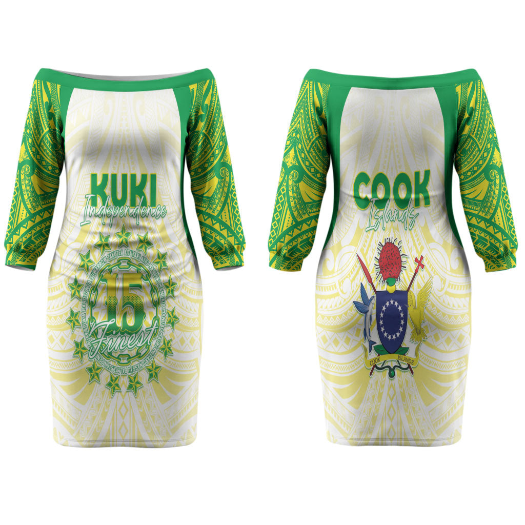 Kuki Independence 2026 Family Matching Off The Shoulder Long Sleeve Dress and Hawaiian Shirt Cook Islands 15 Finest White Version LT05 Mom's Dress White - Polynesian Pride