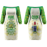 Kuki Independence 2026 Family Matching Off The Shoulder Long Sleeve Dress and Hawaiian Shirt Cook Islands 15 Finest White Version LT05 Mom's Dress White - Polynesian Pride