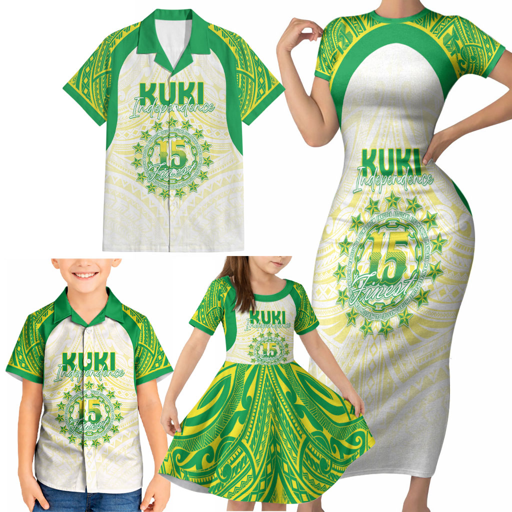 Kuki Independence 2026 Family Matching Short Sleeve Bodycon Dress and Hawaiian Shirt Cook Islands 15 Finest White Version LT05 - Polynesian Pride