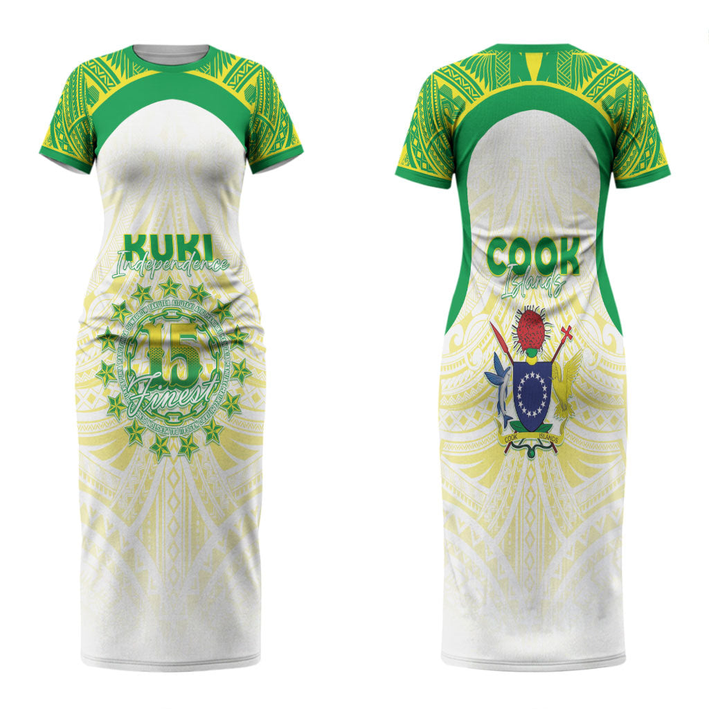 Kuki Independence 2026 Family Matching Short Sleeve Bodycon Dress and Hawaiian Shirt Cook Islands 15 Finest White Version LT05 Mom's Dress White - Polynesian Pride