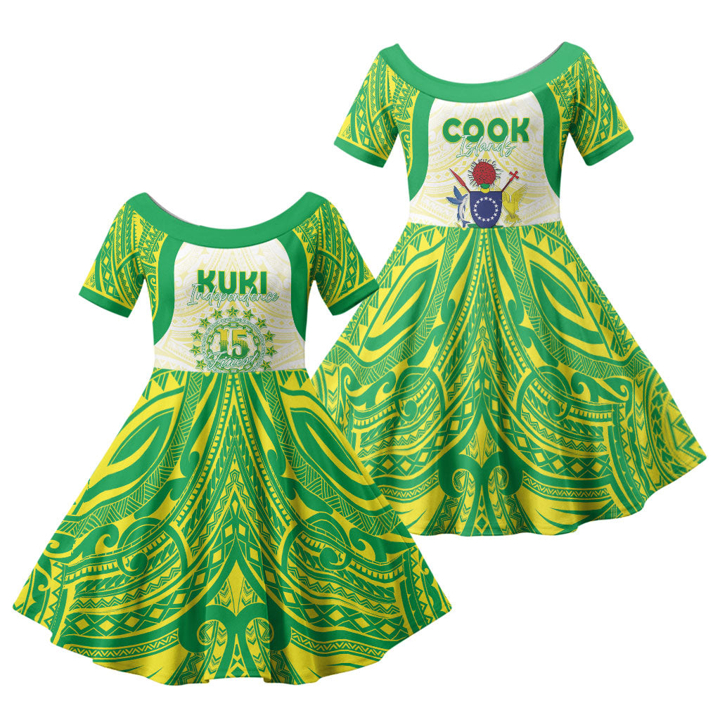 Kuki Independence 2026 Family Matching Short Sleeve Bodycon Dress and Hawaiian Shirt Cook Islands 15 Finest White Version LT05 Daughter's Dress White - Polynesian Pride