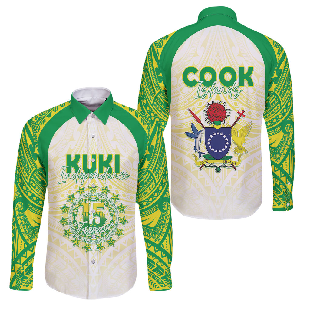 Kuki Independence 2026 Family Matching Tank Maxi Dress and Hawaiian Shirt Cook Islands 15 Finest White Version LT05 Dad's Shirt - Long Sleeve White - Polynesian Pride