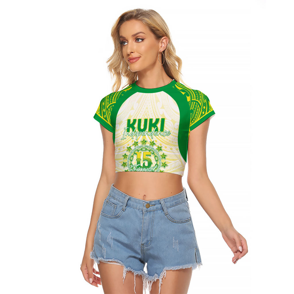 Kuki Independence 2026 Raglan Cropped T Shirt Cook Islands 15 Finest White Version LT05 Female White - Polynesian Pride