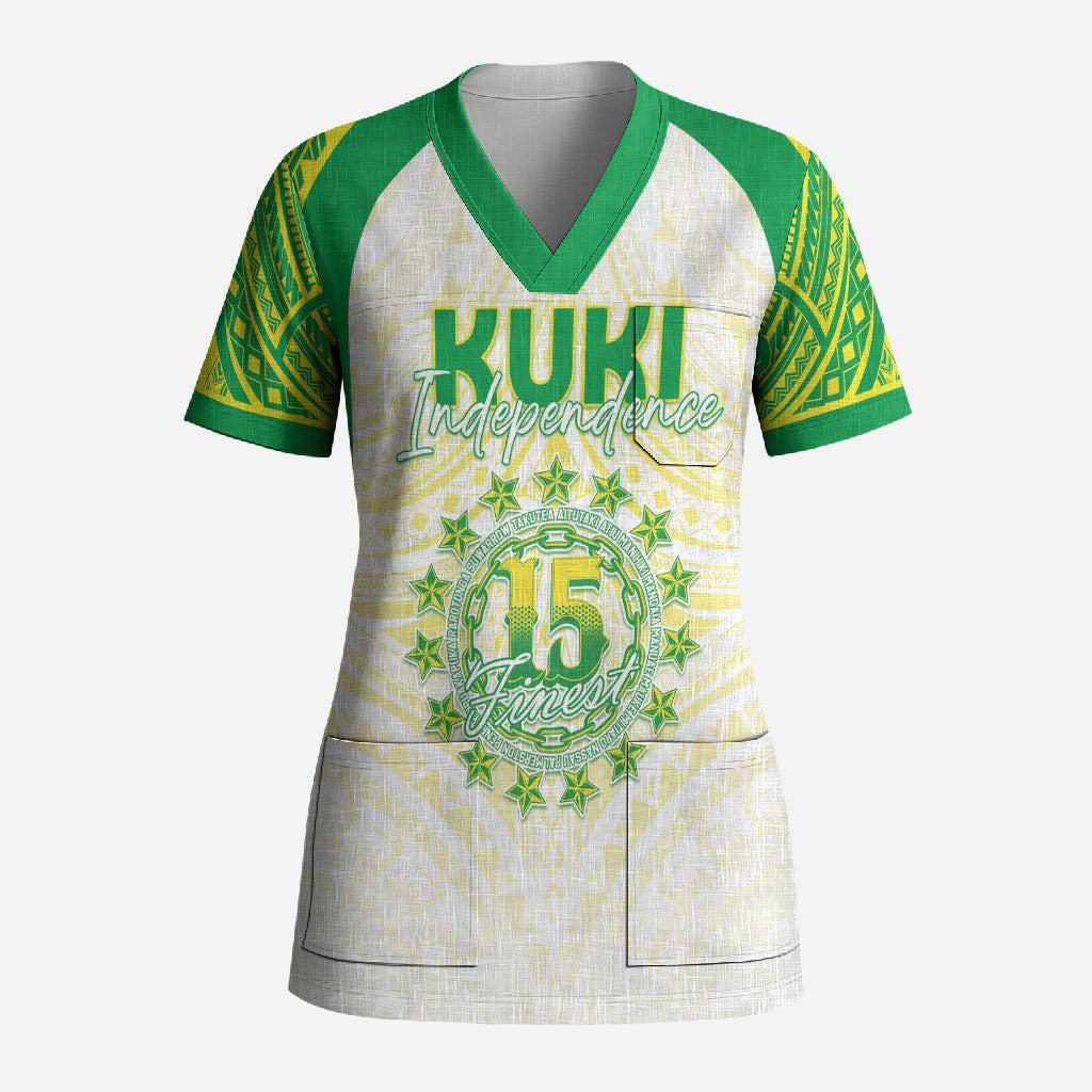 Kuki Independence 2026 Scrub Top Cook Islands 15 Finest White Version LT05 Adult White - Polynesian Pride