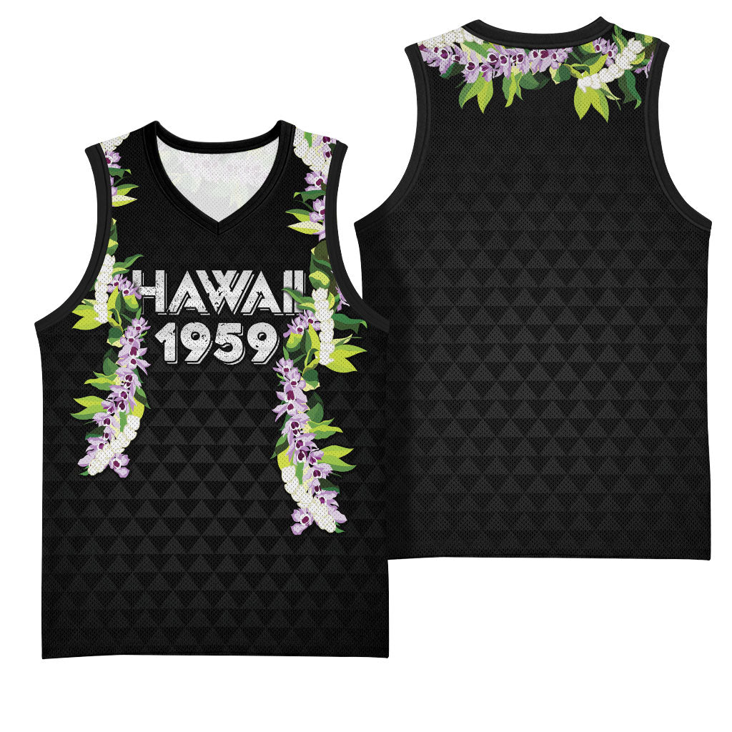 Hawaii Statehood Day Basketball Jersey Kakau Pattern With Maile Pikake Honohono Lei LT05 - Polynesian Pride