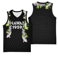 Hawaii Statehood Day Basketball Jersey Kakau Pattern With Maile Pikake Honohono Lei LT05 - Polynesian Pride
