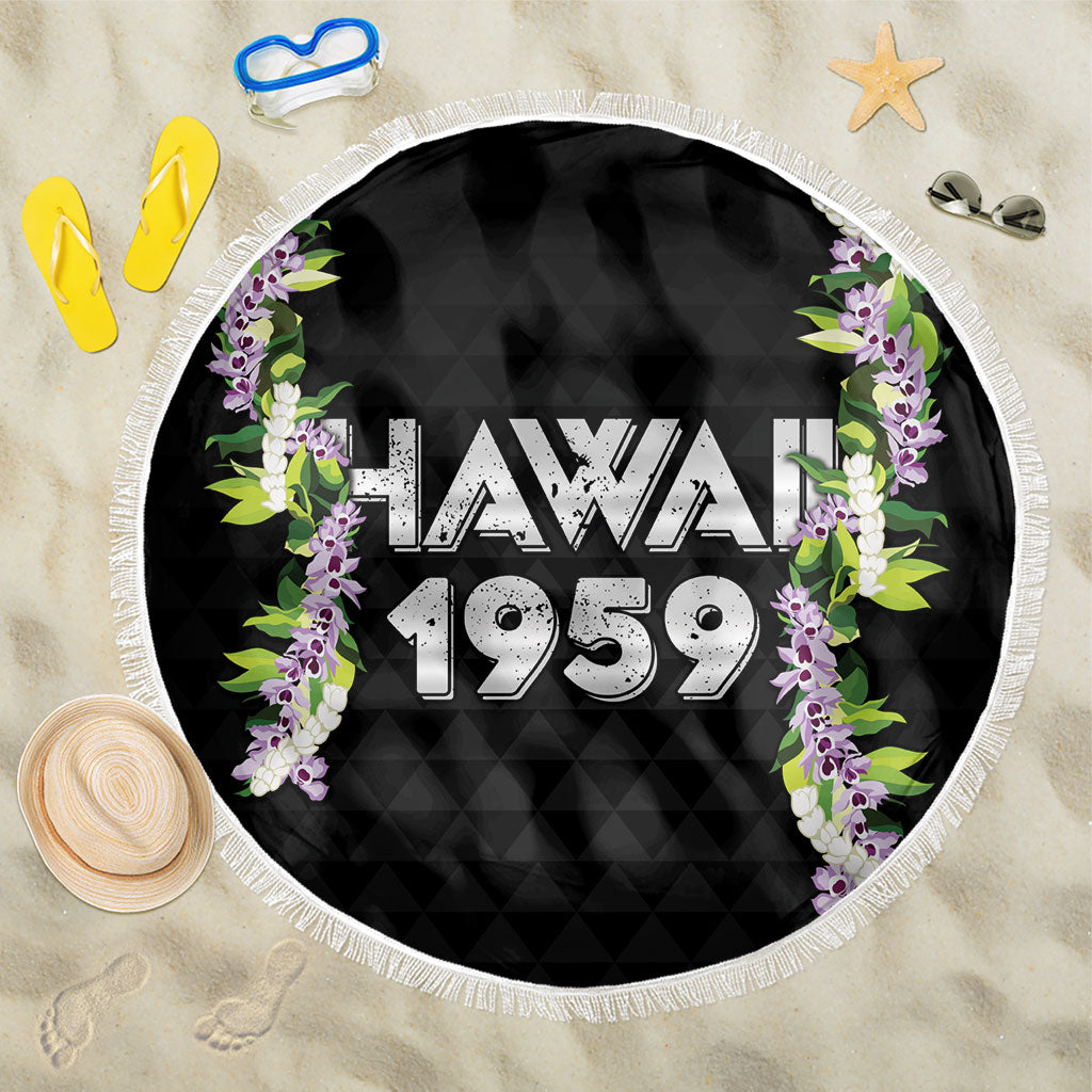 Hawaii Statehood Day Beach Blanket Kakau Pattern With Maile Pikake Honohono Lei LT05 One Size 150cm Black - Polynesian Pride