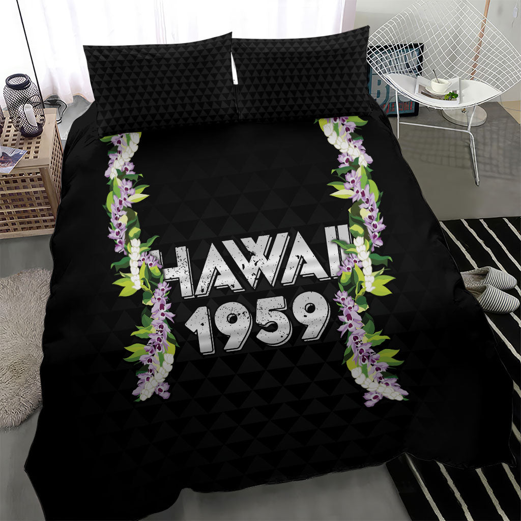 Hawaii Statehood Day Bedding Set Kakau Pattern With Maile Pikake Honohono Lei