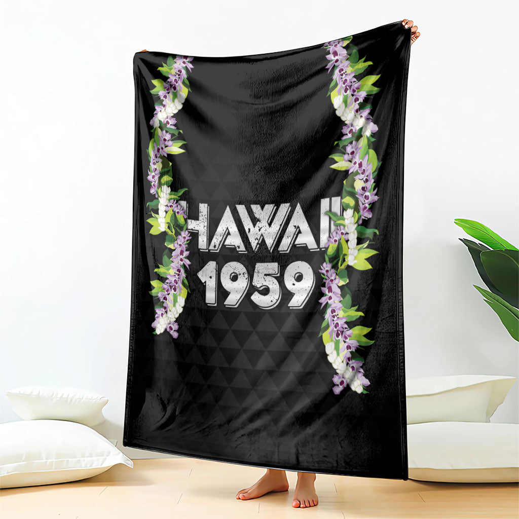 Hawaii Statehood Day Blanket Kakau Pattern With Maile Pikake Honohono Lei