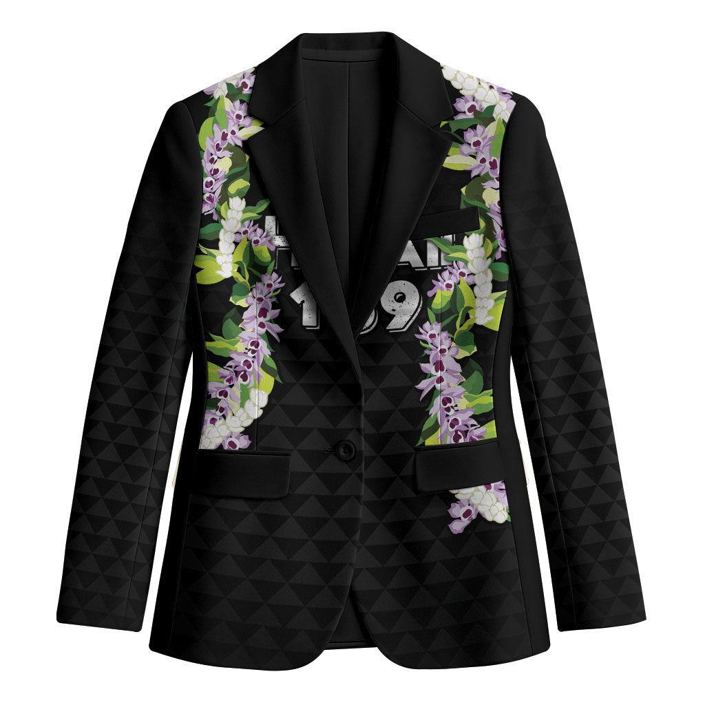 Hawaii Statehood Day Blazer Kakau Pattern With Maile Pikake Honohono Lei