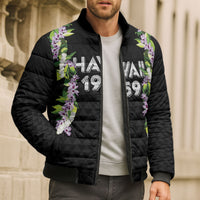 Hawaii Statehood Day Bomber Puffer Jacket Kakau Pattern With Maile Pikake Honohono Lei