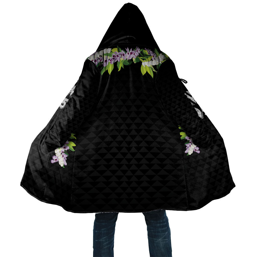 Hawaii Statehood Day Cloak Kakau Pattern With Maile Pikake Honohono Lei LT05 Unisex Black - Polynesian Pride