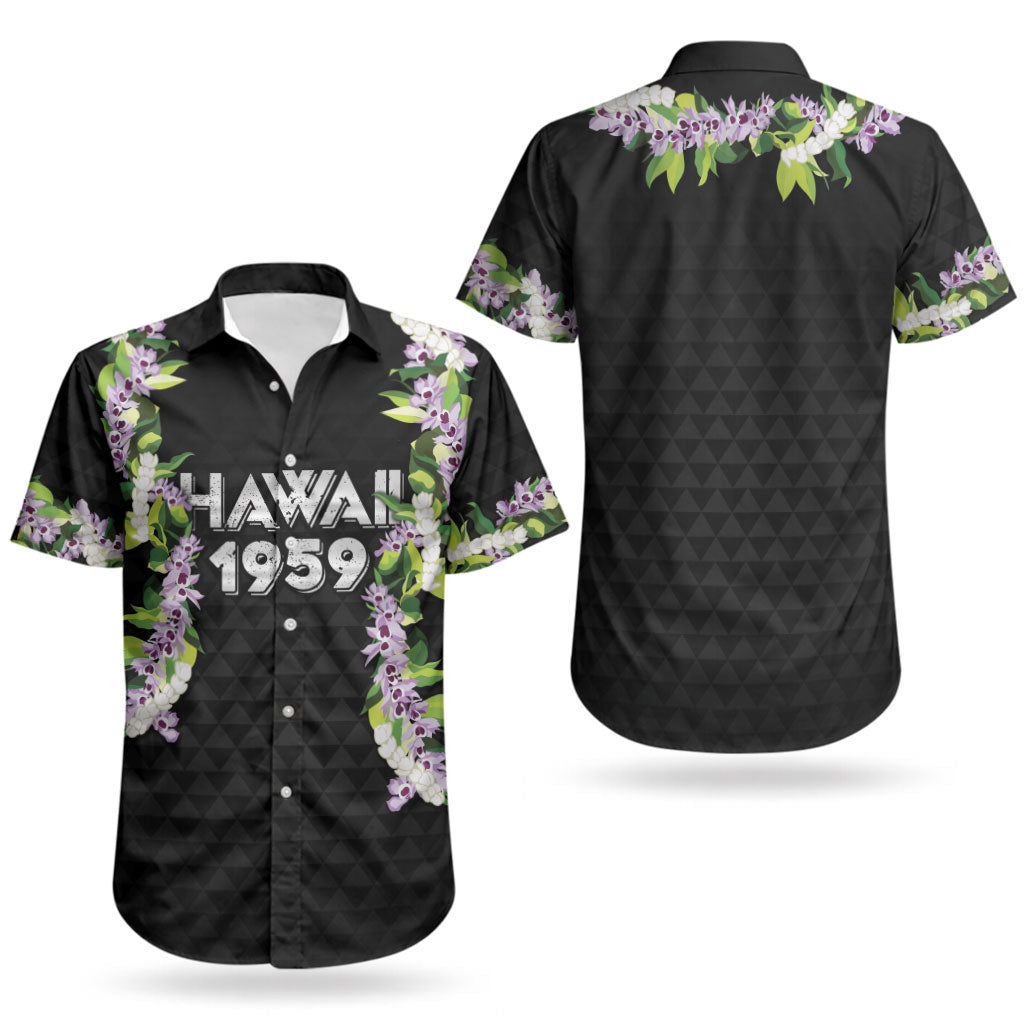 Hawaii Statehood Day Couples Matching Off Shoulder Maxi Dress and Hawaiian Shirt Kakau Pattern With Maile Pikake Honohono Lei LT05 - Polynesian Pride