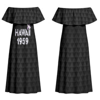 Hawaii Statehood Day Couples Matching Off Shoulder Maxi Dress and Hawaiian Shirt Kakau Pattern With Maile Pikake Honohono Lei LT05 - Polynesian Pride
