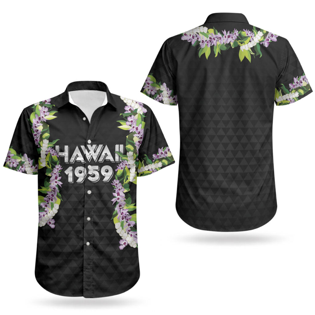 Hawaii Statehood Day Couples Matching Short Sleeve Bodycon Dress and Hawaiian Shirt Kakau Pattern With Maile Pikake Honohono Lei LT05 - Polynesian Pride