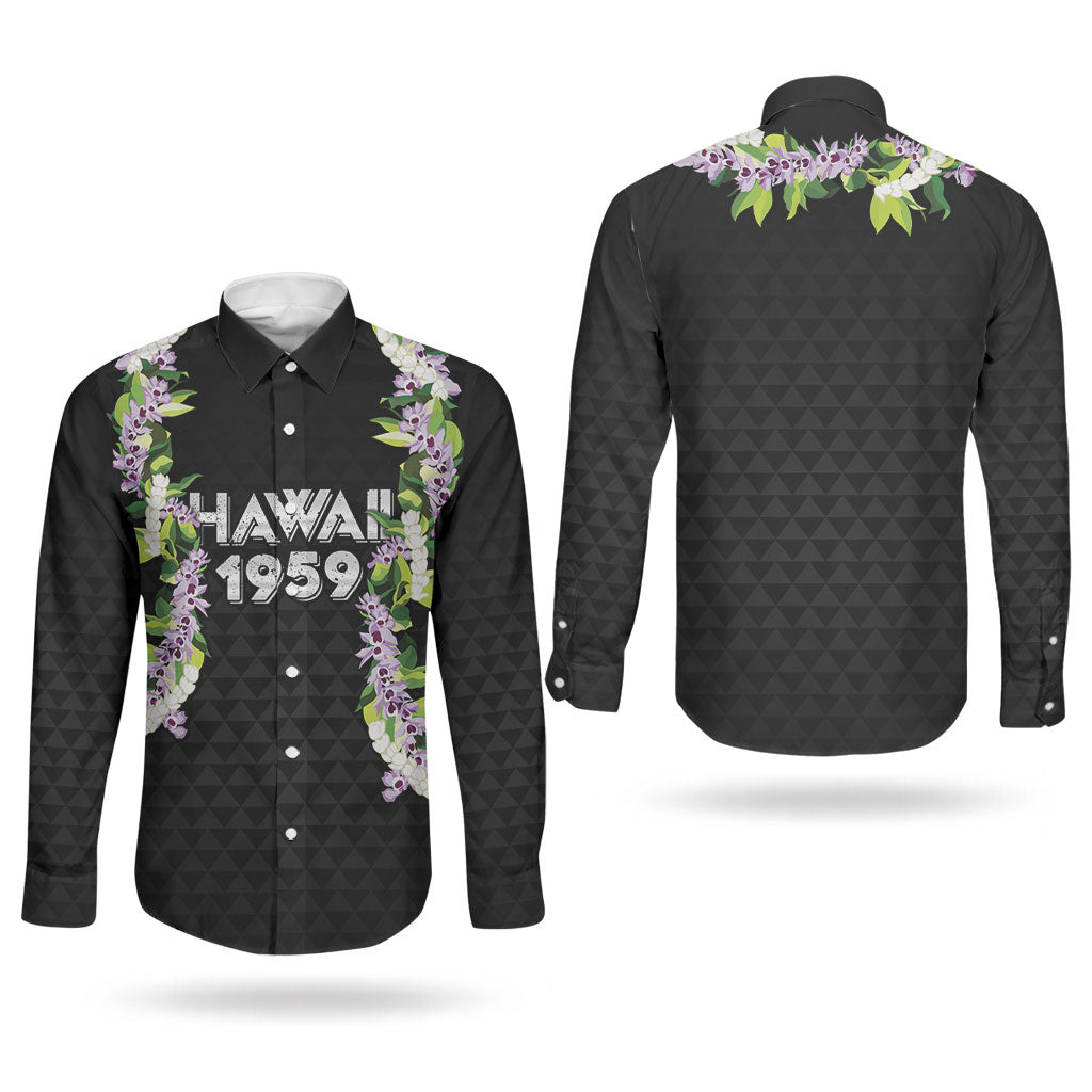 Hawaii Statehood Day Couples Matching Tank Maxi Dress and Long Sleeve Button Shirt Kakau Pattern With Maile Pikake Honohono Lei LT05 - Polynesian Pride