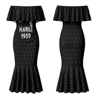 Hawaii Statehood Day Family Matching Mermaid Dress and Hawaiian Shirt Kakau Pattern With Maile Pikake Honohono Lei LT05 Mom's Dress Black - Polynesian Pride