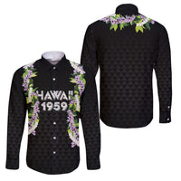 Hawaii Statehood Day Family Matching Off Shoulder Short Dress and Hawaiian Shirt Kakau Pattern With Maile Pikake Honohono Lei