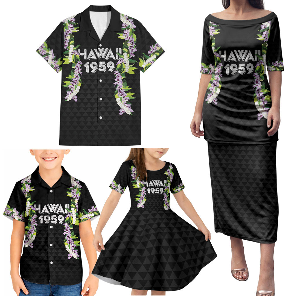 Hawaii Statehood Day Family Matching Puletasi and Hawaiian Shirt Kakau Pattern With Maile Pikake Honohono Lei LT05 - Polynesian Pride
