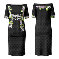 Hawaii Statehood Day Family Matching Puletasi and Hawaiian Shirt Kakau Pattern With Maile Pikake Honohono Lei LT05 Mom's Dress Black - Polynesian Pride
