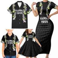 Hawaii Statehood Day Family Matching Short Sleeve Bodycon Dress and Hawaiian Shirt Kakau Pattern With Maile Pikake Honohono Lei LT05 - Polynesian Pride