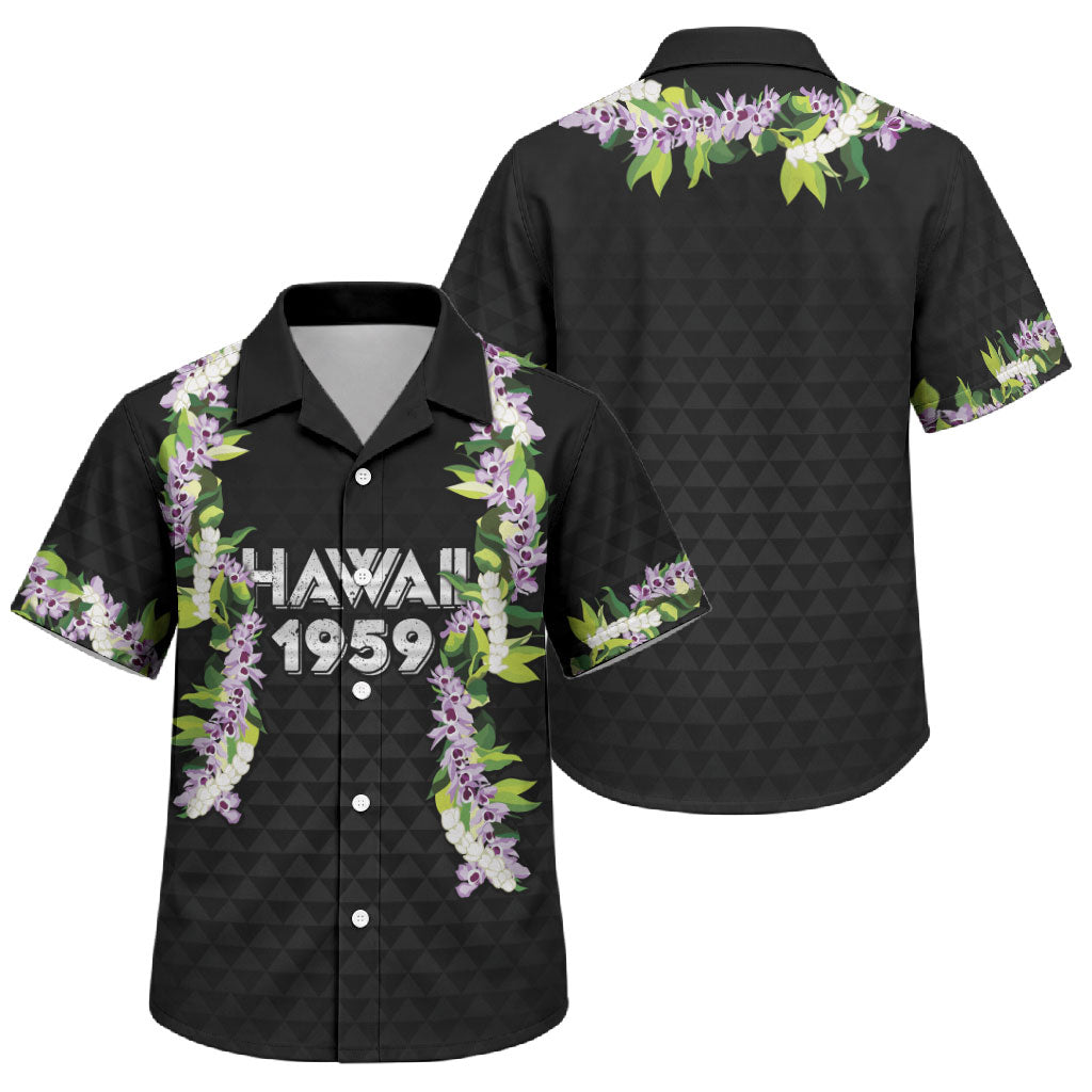 Hawaii Statehood Day Family Matching Short Sleeve Bodycon Dress and Hawaiian Shirt Kakau Pattern With Maile Pikake Honohono Lei LT05 Son's Shirt Black - Polynesian Pride