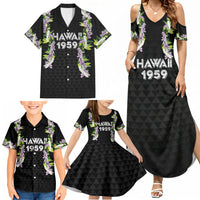 Hawaii Statehood Day Family Matching Summer Maxi Dress and Hawaiian Shirt Kakau Pattern With Maile Pikake Honohono Lei LT05 - Polynesian Pride