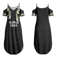 Hawaii Statehood Day Family Matching Summer Maxi Dress and Hawaiian Shirt Kakau Pattern With Maile Pikake Honohono Lei LT05 Mom's Dress Black - Polynesian Pride
