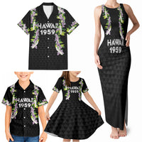 Hawaii Statehood Day Family Matching Tank Maxi Dress and Hawaiian Shirt Kakau Pattern With Maile Pikake Honohono Lei LT05 - Polynesian Pride